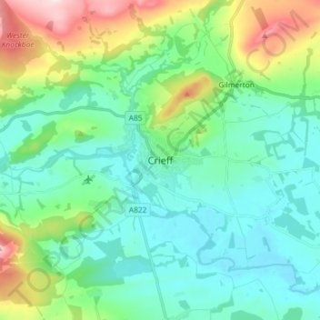 Crieff topographic map, elevation, terrain