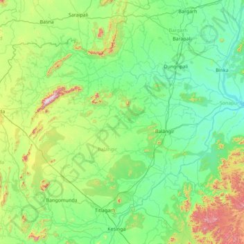 Balangir topographic map, elevation, terrain