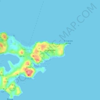 Sinandigan topographic map, elevation, terrain