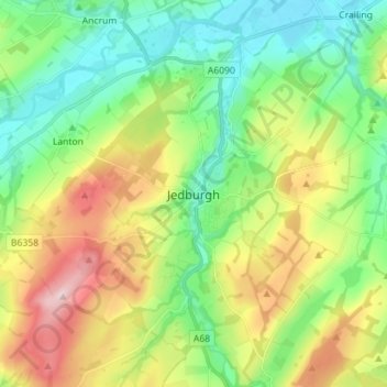 Jedburgh topographic map, elevation, terrain