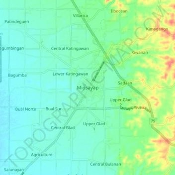 Midsayap topographic map, elevation, terrain