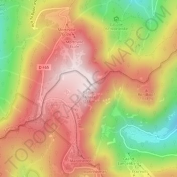 Ballon d'Alsace topographic map, elevation, terrain