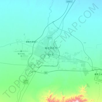 Golmud topographic map, elevation, terrain
