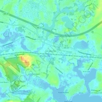 East Wareham topographic map, elevation, terrain