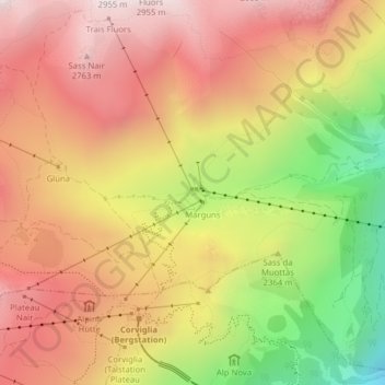 Marguns topographic map, elevation, terrain