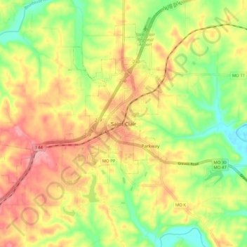 Saint Clair topographic map, elevation, terrain