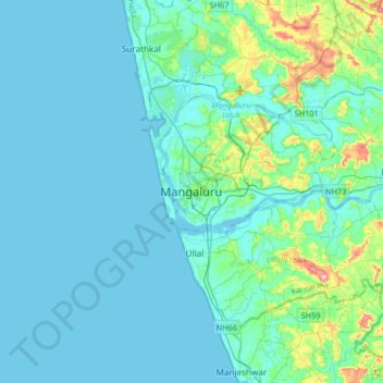 Mangaluru topographic map, elevation, terrain