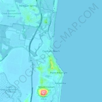 Coolum Beach topographic map, elevation, terrain