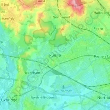 Ruislip topographic map, elevation, terrain