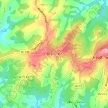 Cross in Hand topographic map, elevation, terrain