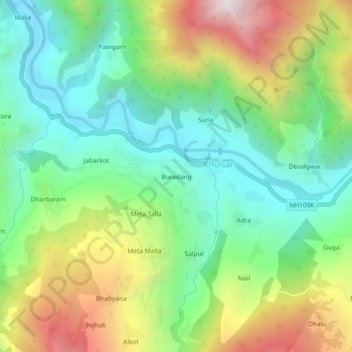 Buradang topographic map, elevation, terrain