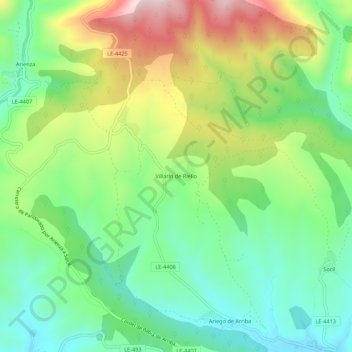 Villarín de Riello topographic map, elevation, terrain