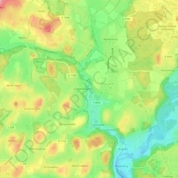 Haslachmühle topographic map, elevation, terrain