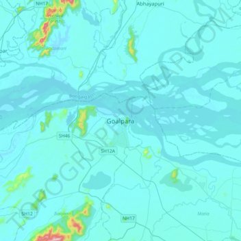 Goalpara topographic map, elevation, terrain