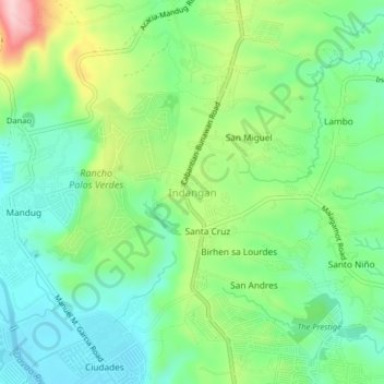 Indangan topographic map, elevation, terrain