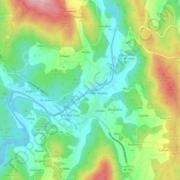 A Ponte Maceira topographic map, elevation, terrain