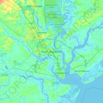 North Charleston topographic map, elevation, terrain
