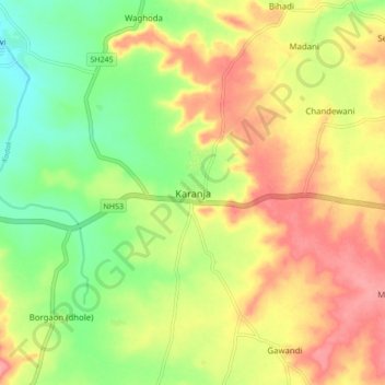 Karanja topographic map, elevation, terrain