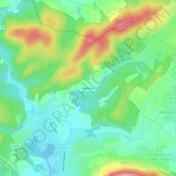 Genéchier topographic map, elevation, terrain