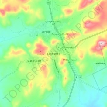 Springbok topographic map, elevation, terrain