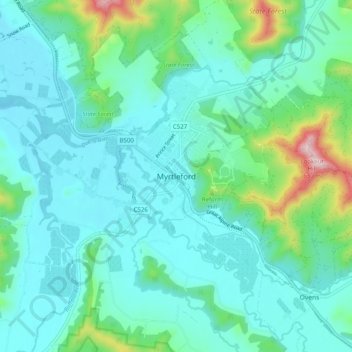 Myrtleford topographic map, elevation, terrain