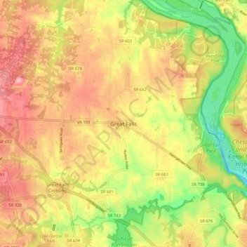 Great Falls topographic map, elevation, terrain