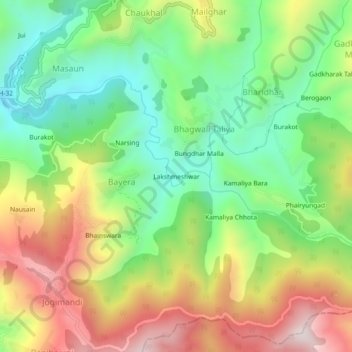 Lakshmeshwar topographic map, elevation, terrain