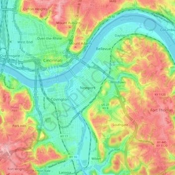 Newport topographic map, elevation, terrain