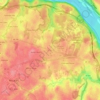 Langley topographic map, elevation, terrain