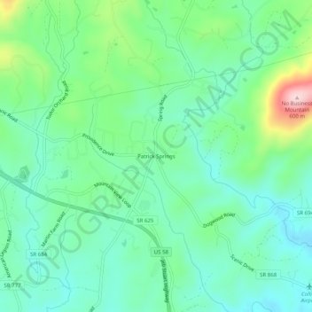 Patrick Springs topographic map, elevation, terrain