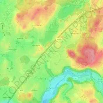 Waltershofen topographic map, elevation, terrain
