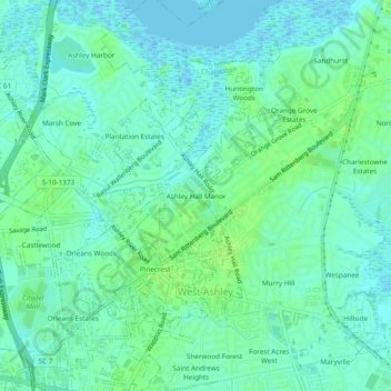 Ashley Hall Manor topographic map, elevation, terrain