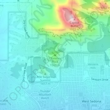 Chimney Rock topographic map, elevation, terrain
