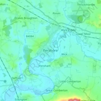 Pershore topographic map, elevation, terrain