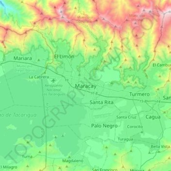 Maracay topographic map, elevation, terrain