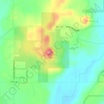 Holy Hill topographic map, elevation, terrain