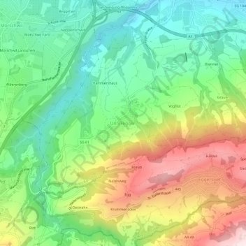 Untereggen topographic map, elevation, terrain