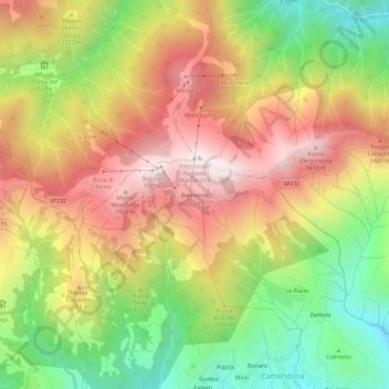 Bielmonte topographic map, elevation, terrain