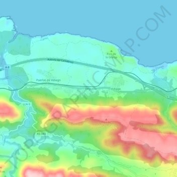 Riego topographic map, elevation, terrain