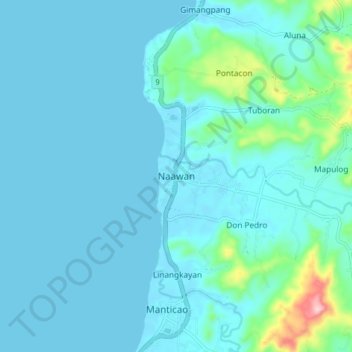 Naawan topographic map, elevation, terrain