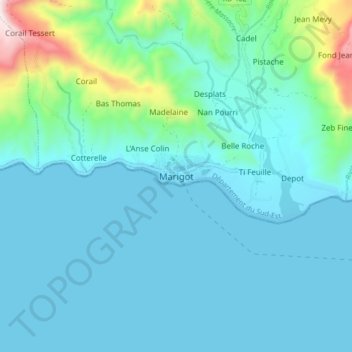 Marigot topographic map, elevation, terrain