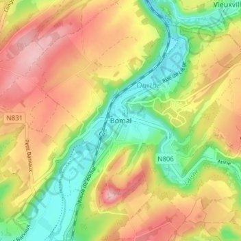 Bomal topographic map, elevation, terrain