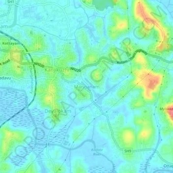 Manganam topographic map, elevation, terrain