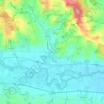 Karpfham topographic map, elevation, terrain
