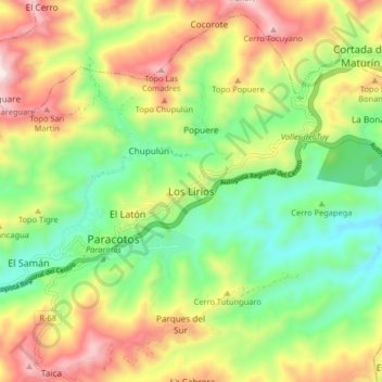 Los Lirios topographic map, elevation, terrain