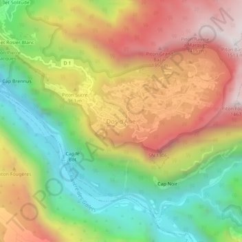Dos d'Ane topographic map, elevation, terrain