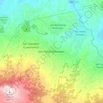 San Pablo Oztotepec topographic map, elevation, terrain