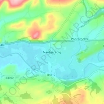 Nantgaredig topographic map, elevation, terrain