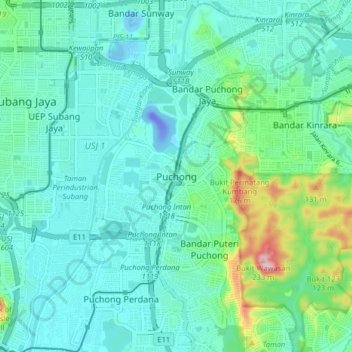 Puchong topographic map, elevation, terrain