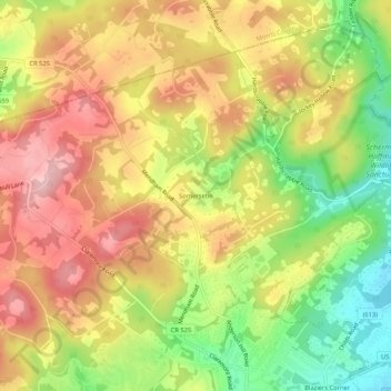 Somersetin topographic map, elevation, terrain